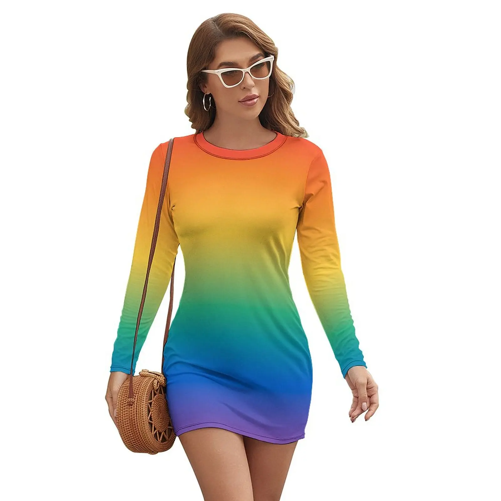 

LGBT Flag Gradient Long-sleeved Dress summer dress for women 2024 Female clothing dress summer 2024 women