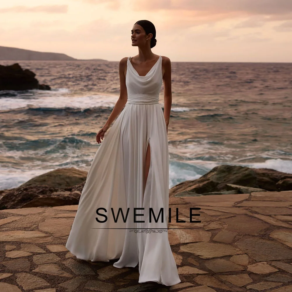 BM Bridal Bohe A-line Wedding Dresses for Woman Pleated Lace up Sleeveless Robes De Soirée Drop Shipping Plus Size Customized