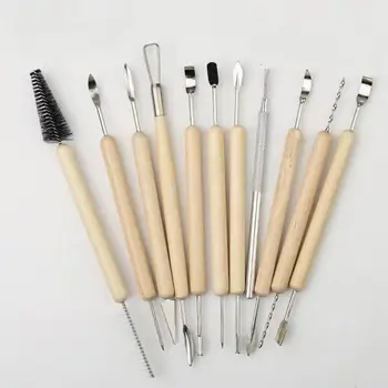 Ensemble d'outils de modélisation de sculpture d'argile de poterie, Kit d'outils de sculpture d'argile polymère de céramique et de poterie Double face pour coupe-modélisation 11 pièces 1