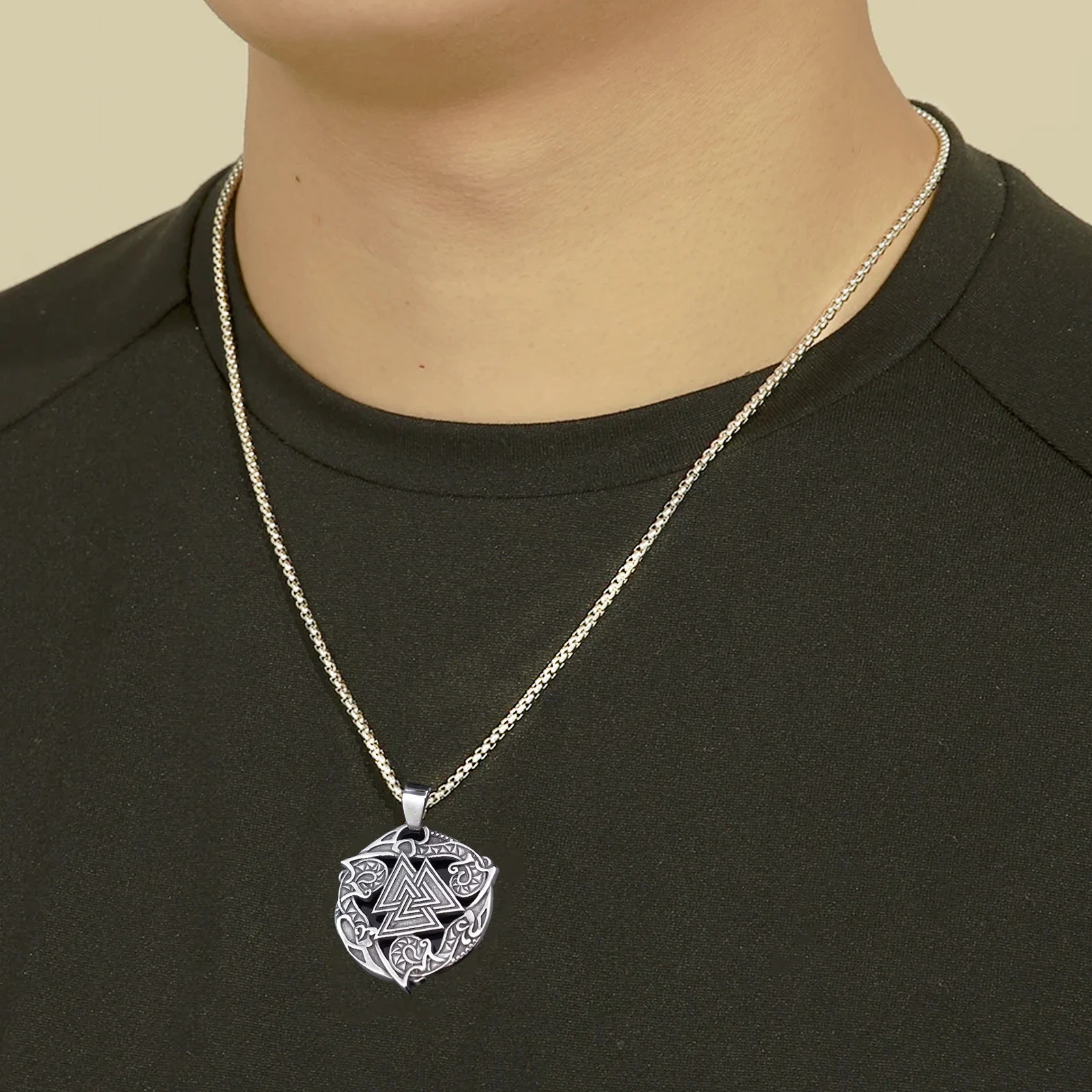 Viking Pagan Amulet Jewelry Raven Crow Triangle Pendant Life Of Flower stainless steel Necklace Men Gifts