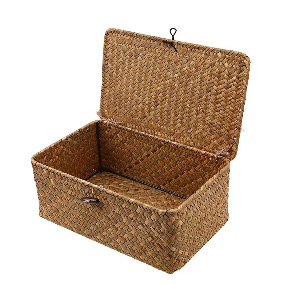 

3 Pcs Woven Storage Basket Desktop Vintage Decor Laundry Hamper with Lid Garbage Can