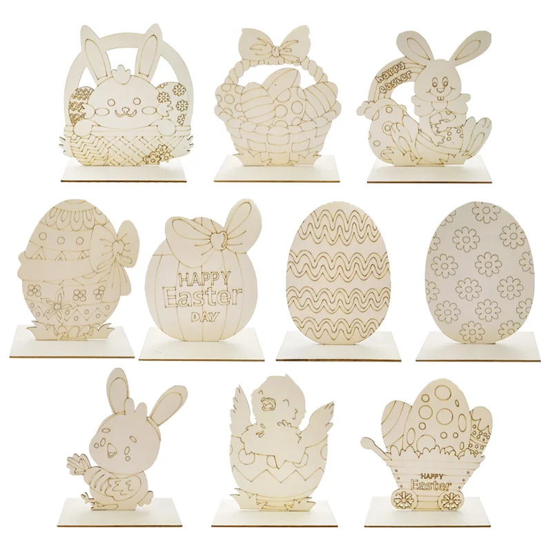 

Easter Wood Carving Crafts Easter Unfinished Wood Chip Ornament DIY With Rabbit Painting Kids Easter Party Decoration Ornaments