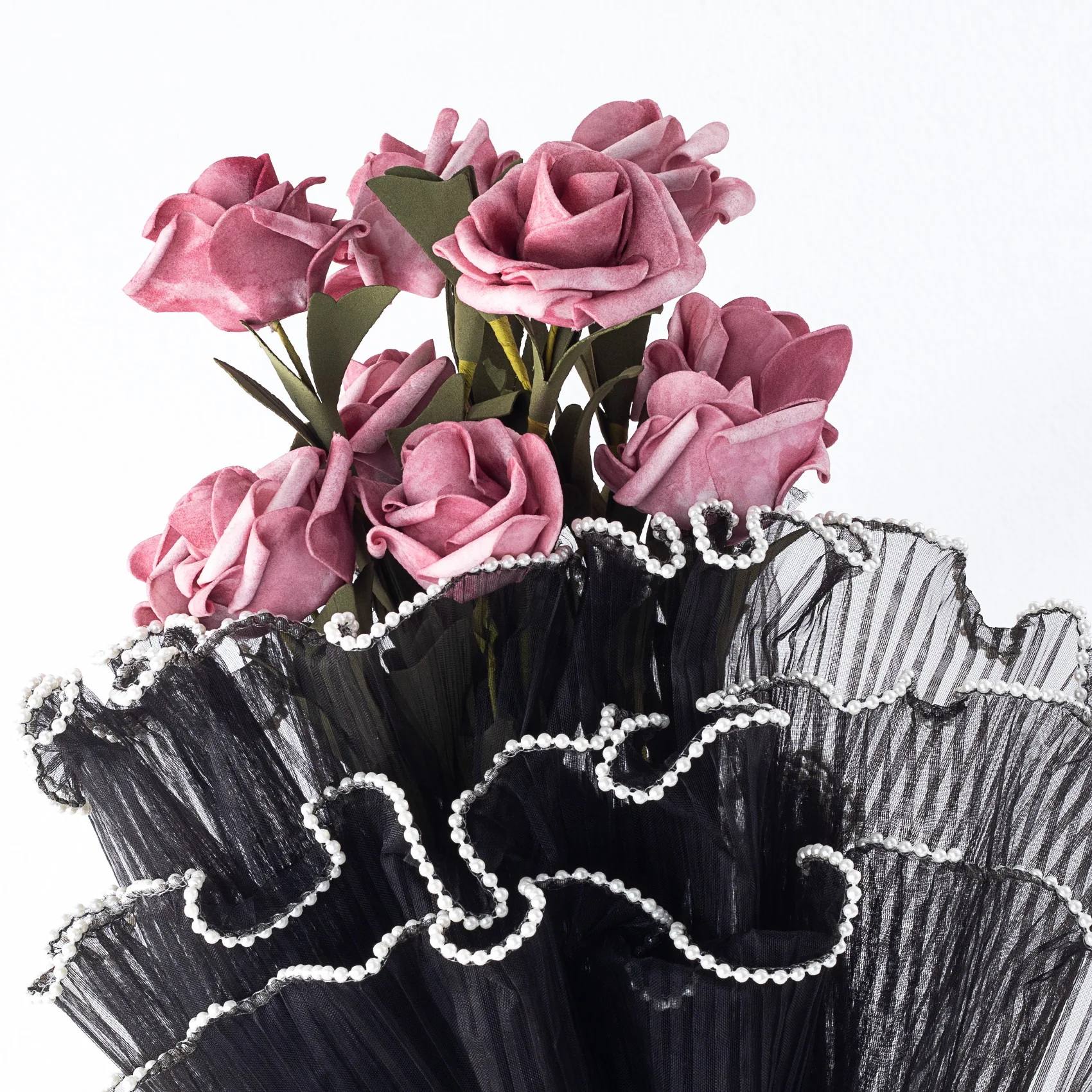Blumenverpackungspapier mit Perlenkanten, schwarzes Blumenstrauß-Verpackungspapier, koreanisches Floristen-Blumenverpackungspapier, Hochzeitsgeschenkverpackung – Detail 5