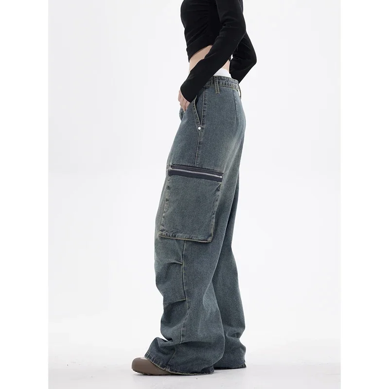 Women Blue Jeans High Waist HarajukuStreet Wide Leg Pants Fashion Hip Hop Vintage Female 2024 E-girl Straight Winter Trousers