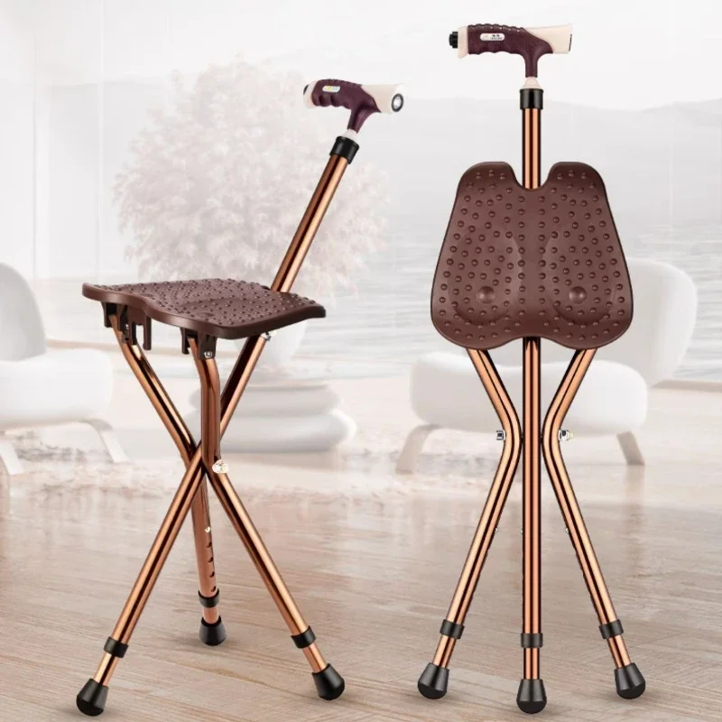 

Folding Aluminum Walking Stick with Seat Comfortable Grip Non-Slip Cane Walker Anti-Fall Chair with Light for Elderly Mobility