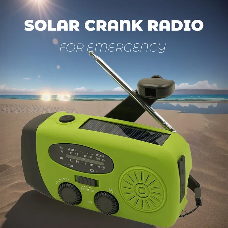 

2000mAh Emergency Weather Radio Portable Power Bank with USB/Solar/Hand Crank Charging Flashlight for Indoor/Outdoor Emergencies