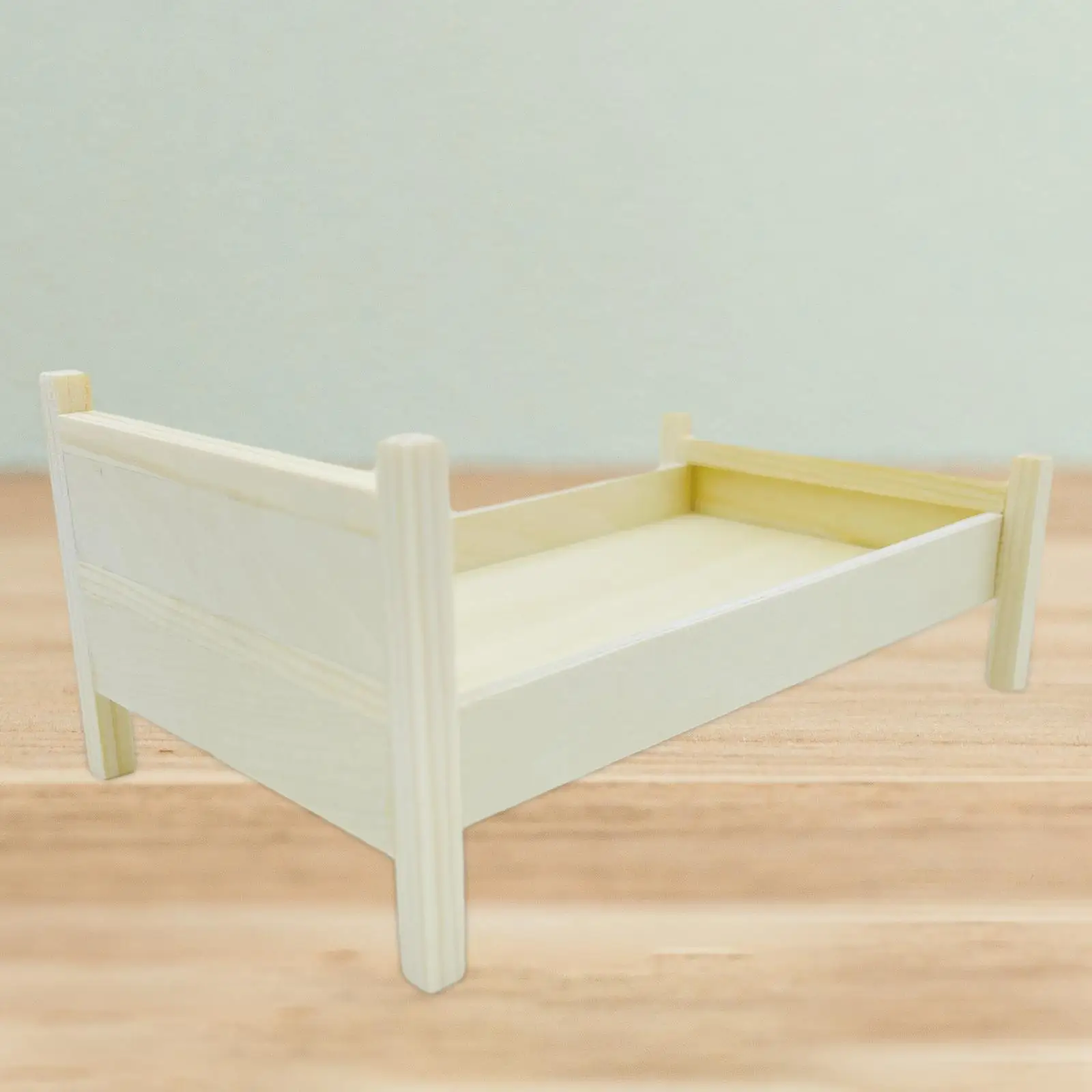 Dollhouse Miniature Bed Simulation DIY 1/12 Dollhouse Wooden Bed Miniature Furniture for Photo Props Bedroom Diorama Decoration