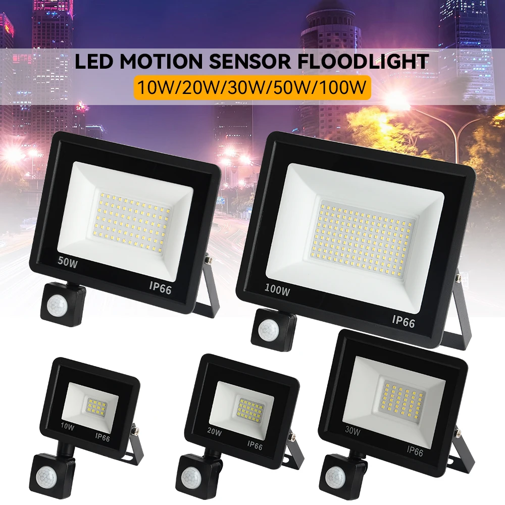 LED PIR Motion Sensor Floodlight Outdoor Wall Light White Light 100W 50W 30W 20W 10W IP66