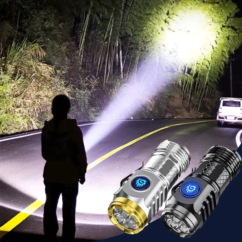 1-2Pcs Type-C Rechargeable Waterproof Flashlight Adjustable Brightness Flash Light Super Bright Powerful Handheld Flashlight