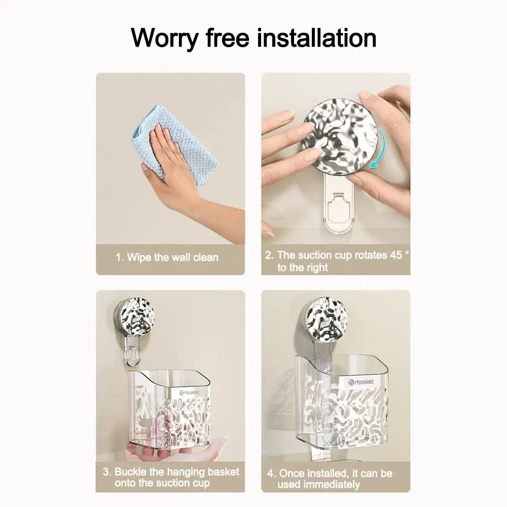 Light Luxury Style Glacier Pattern Suction Cup Shelf Bathroom Shower Punch-Free Wall Mounted Storage Rack Draining Basket Holder 4