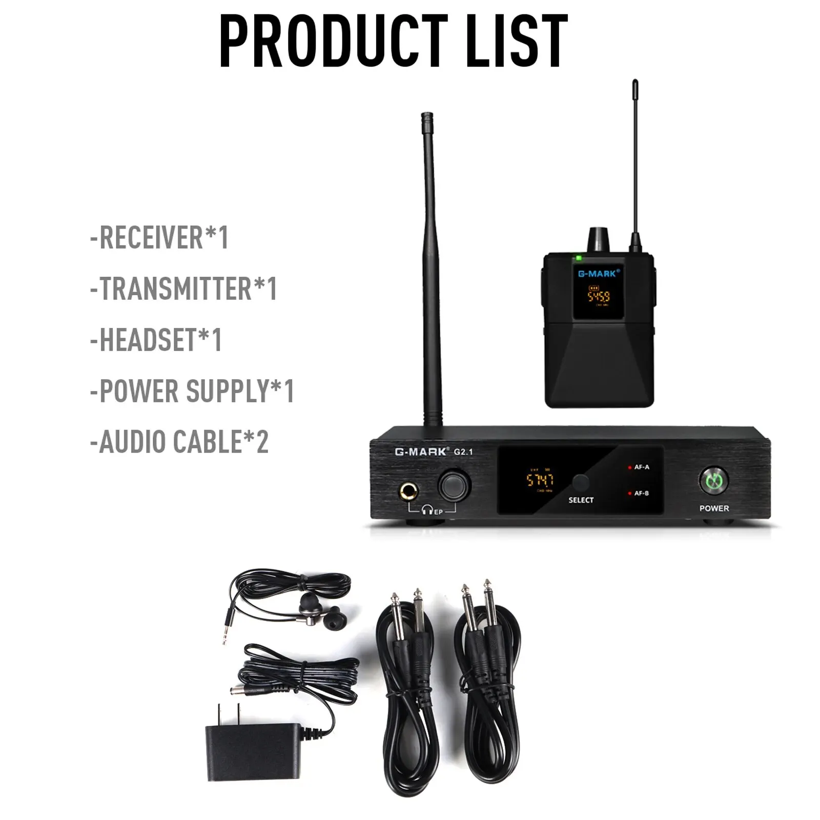 무선 인이어 모니터 G-MARK G2.1IEM UHF 무대 리턴 스튜디오 주파수 선택 가능, 기타 밴드 공연 DJ 파티용