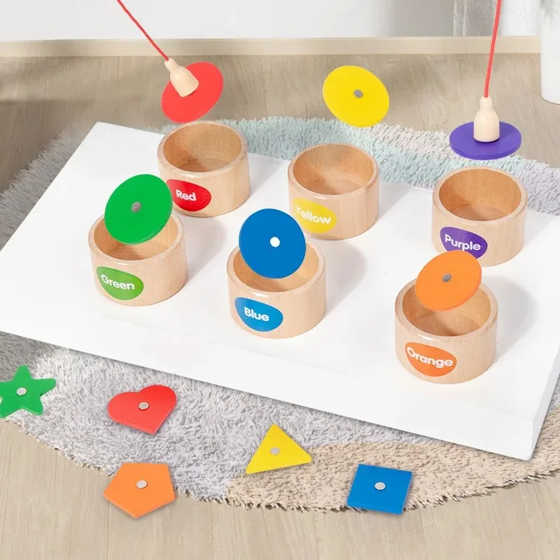 Children's Wooden Magnetic Color Shape Classification Cup Geometric Cognition Fishing Game Early Education Educational Toys 3