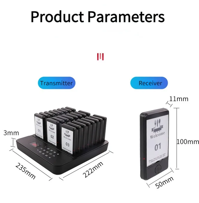 Wireless Restaurant Pager System Queue Paging Calling System Flash Ring Buzzer for Coffee Dessert Food Restaurant Equipments