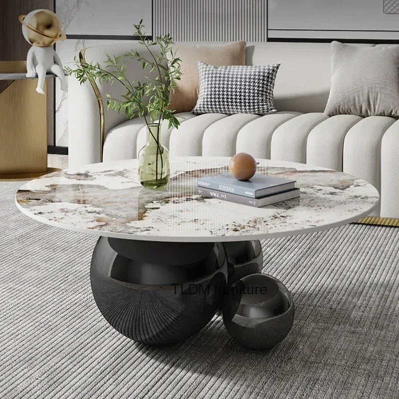 

Italian Luxury Stainless Steel Coffee Table Round Coffee Tables Writing Modern Designer Table Basse Entrance Hall Furniture