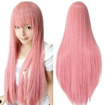 Parrucca sintetica rosa diritta con frangia per Anime Hinagiku Katsura Cosplay Megurine Luka Parrucche per capelli per costume di Halloween