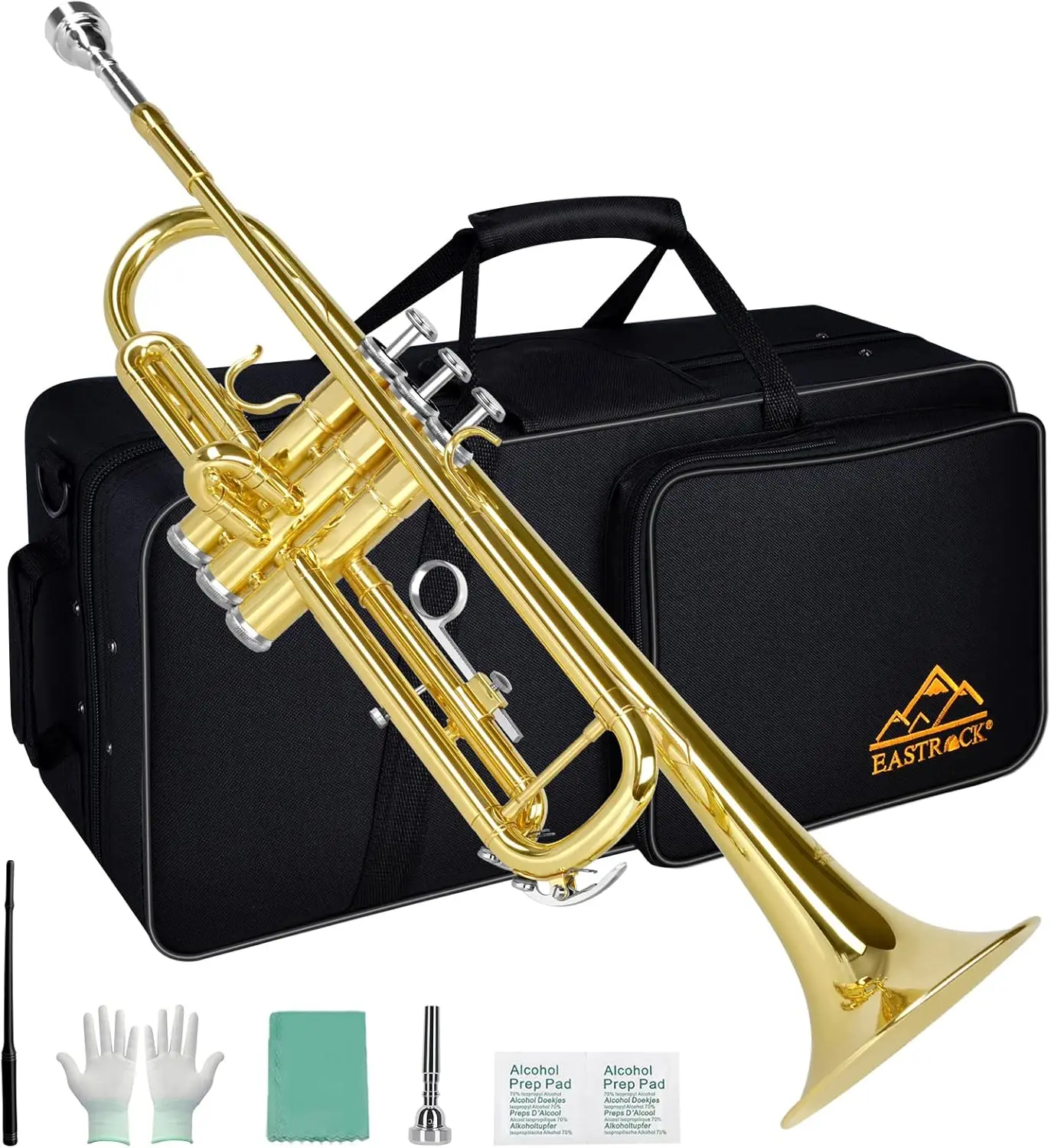Bb Trumpet Standard Trumpet Set with Carrying Case,Gloves, 7C Mouthpiece and Cleaning Kit (Gold)