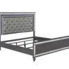 Modern Glam Style Upholstered Headboard Button Tufting Glass Inlay 1pc King Size Panel LED Lights Bed Gray Faux Leather Finish S 5