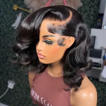 10 16 Inch Natural Glueless Body Wave Short Bob Human Hair Wig 5x5 Glueless Body Wave Bob Human Hair Wig 250%Density 1