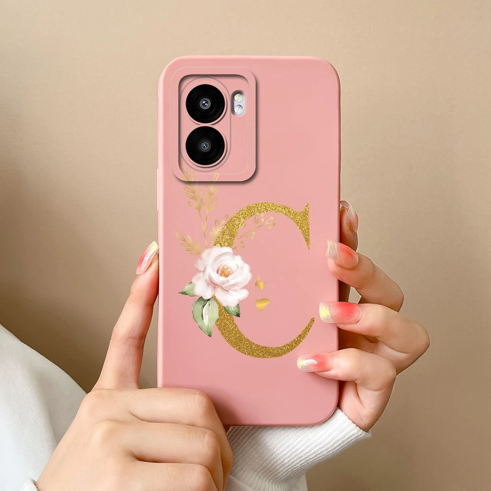 Pretty Flower Letters Liquid Silicone High-Quality Phone Cover