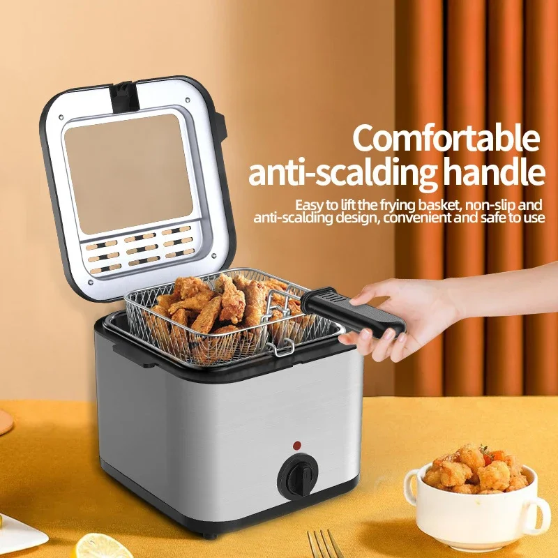 US/UK/EU 2L Stainless Steel Smart Air Fryer 110-220V Manual Electric Deep Fryer with Removable Basket Square Shape for Cooking 5