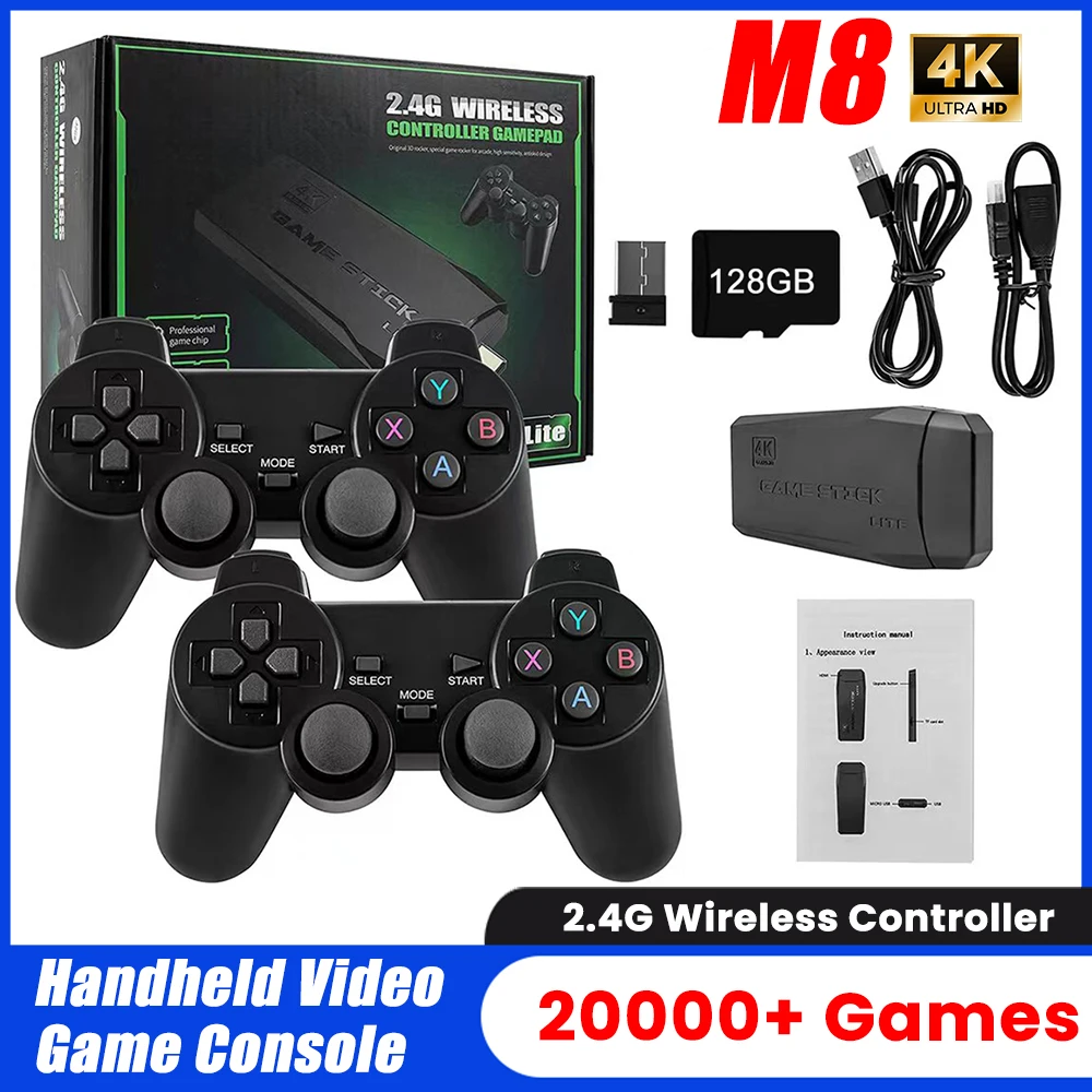 M8 Video Games Console 4K HD 128G 20000+Games Retro Handheld Game ...
