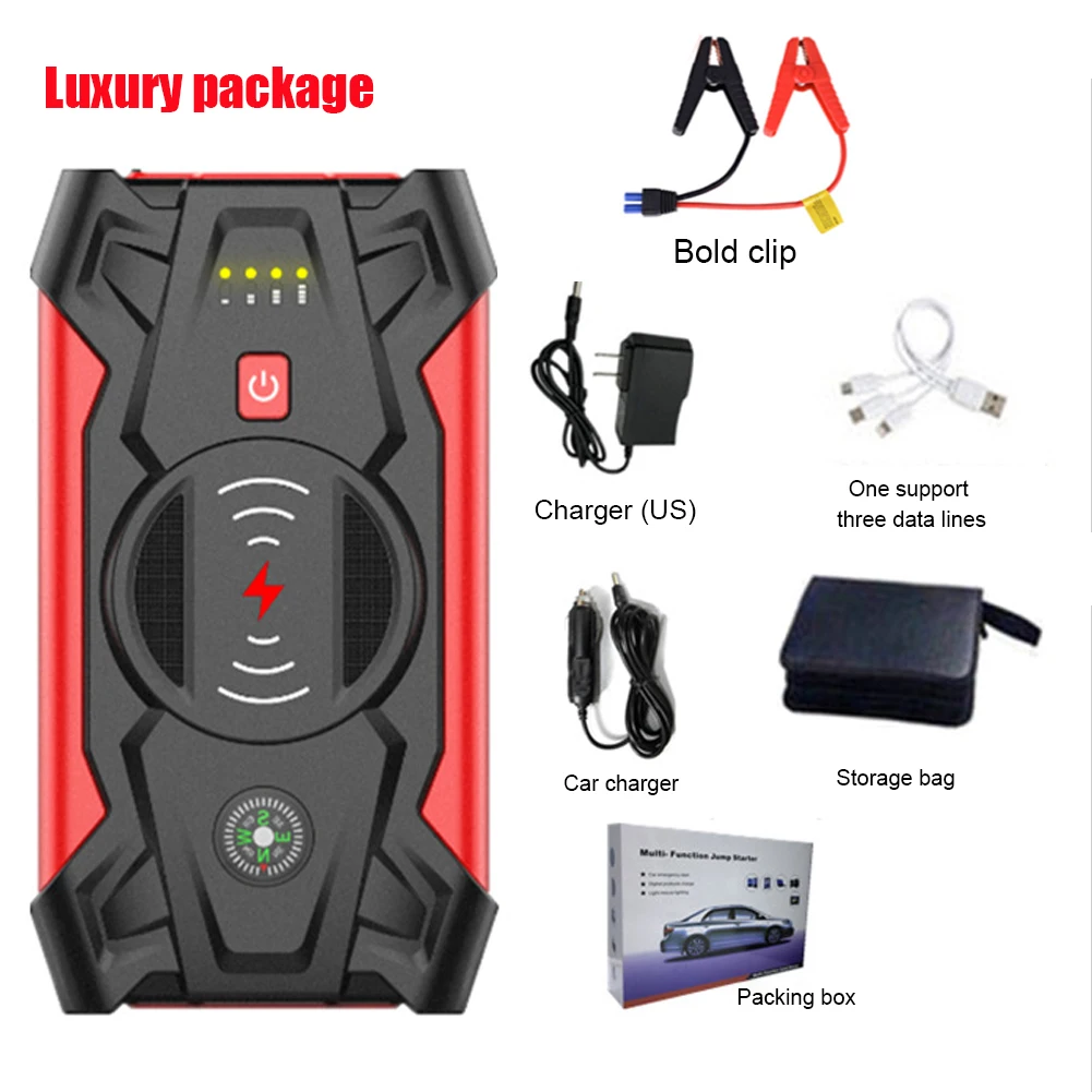 gooloo jump starter 28000mAh Car Battery Jump Starter Portable Emergency 12V Auto Battery Booster 5V/1A USB Output Wireless Charging LED Flashlight car jump starter