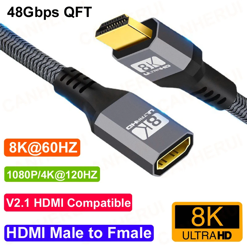 Ultra High-Speed HDMI Extension Cable Male to Female - 8K HDR, 48Gbps, 0.3m/1.5m Lengths
