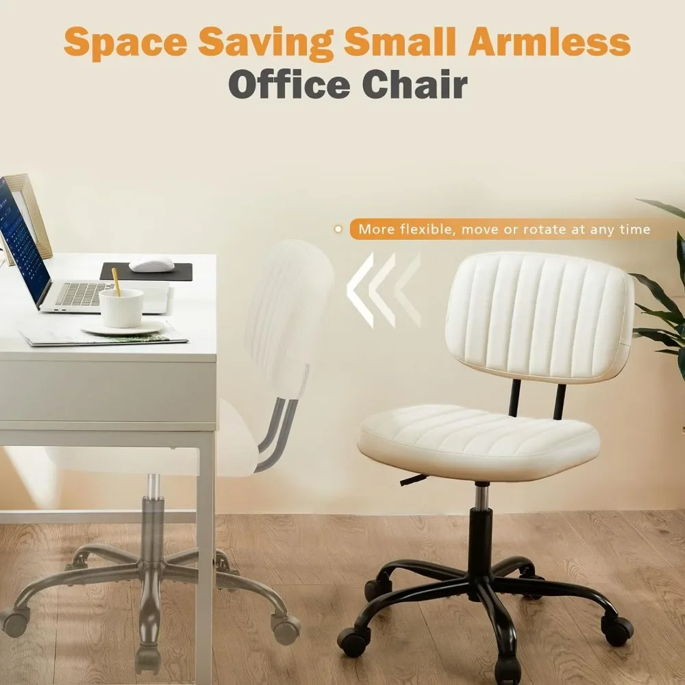Small Office Desk Chair with Wheels Armless Comfy Computer Chair with Lumbar Support, PU Leather Low Back Adjustable 5