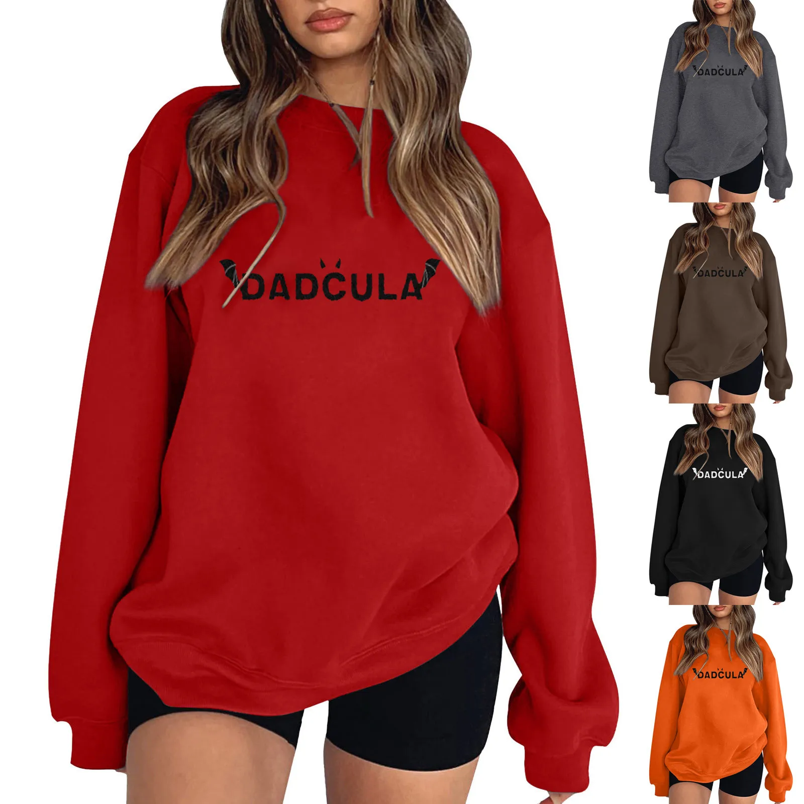 

Pullover for Women Winter Women's Loose Solid Color Halloween DADCULA Print Hoodless Sweatshirt Light Pullover Sweatshirt Women