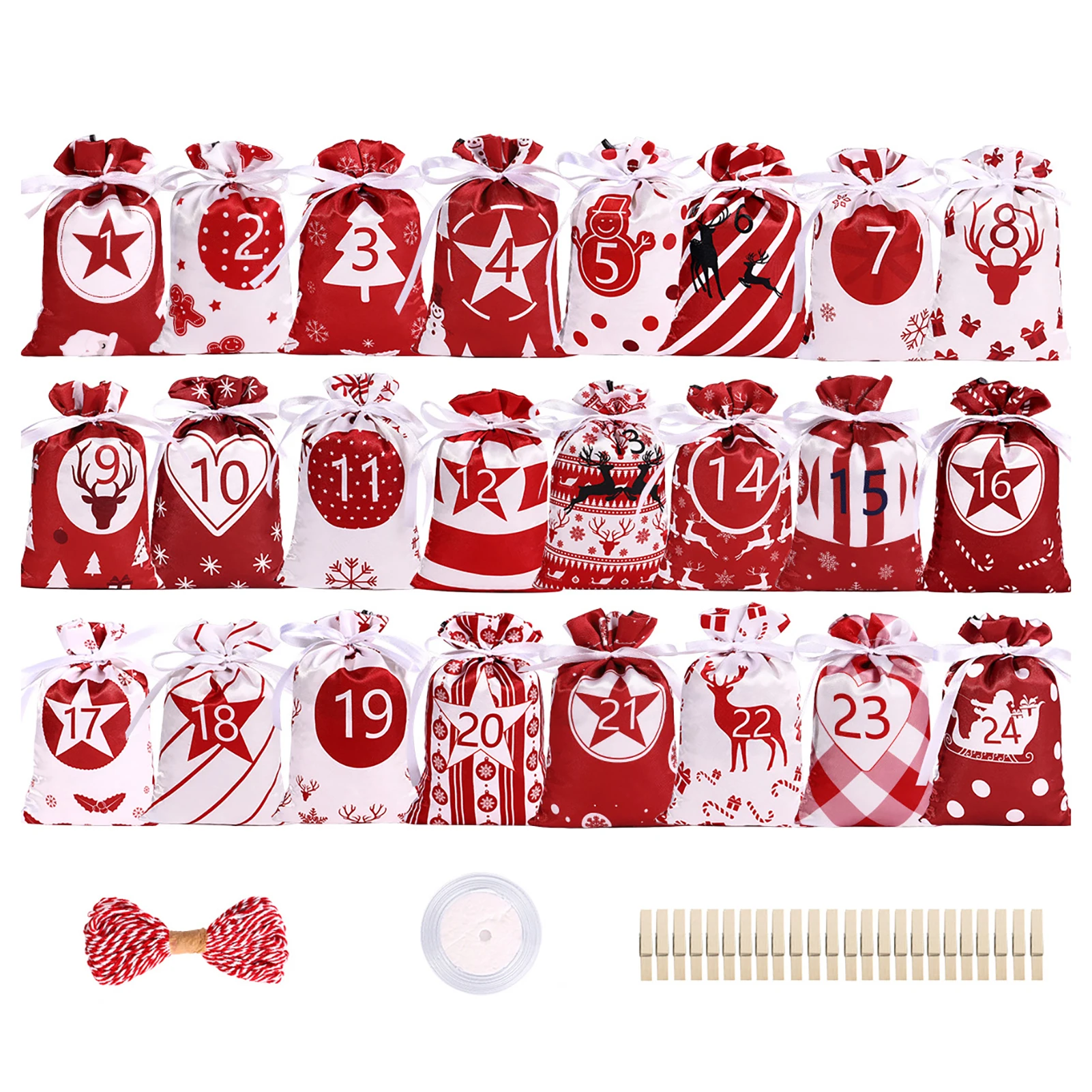 

Calendar Candy Pouch For Christmas Delicate Christmas Satin Gift Bags Christmas Advent Calendar Set Reusable Christmas Bags For