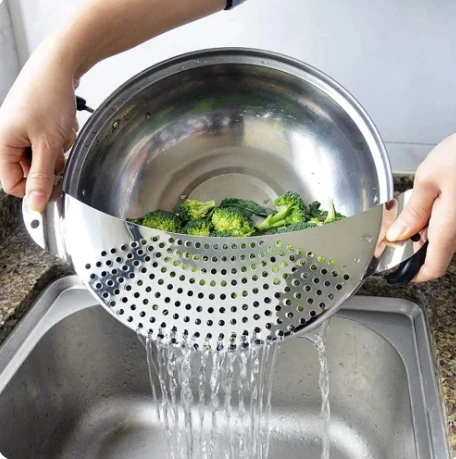 Description Picture 2 of itemPan Pot Strainer Stainless Steel Pasta Spaghetti Practical Draining Tool Pot Strainer Pan Drainer for Home Kitchen Easy Draining