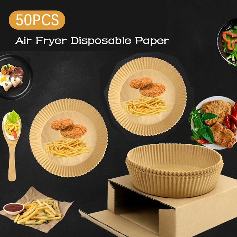 50pcs 16cm Air Fryer Disposable Paper Liner Mat Wood Pulp Steamer Baking Mats