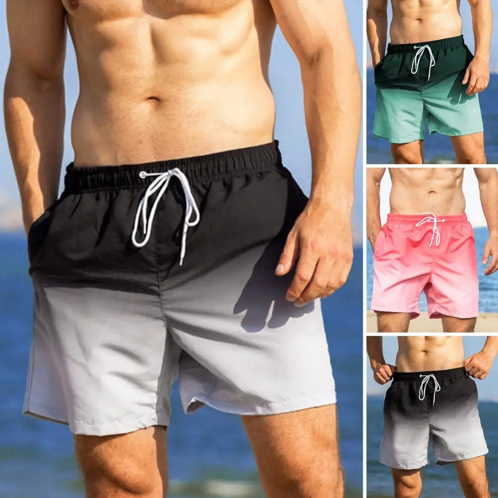 

Шорты для отпуска мужские пляжные, градиентные контрастные с кулиской в талии и карманами, Повседневная летняя одежда для отпуска