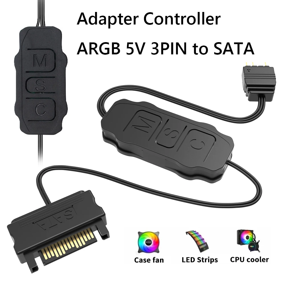 5V 3PIN ARGB Controller ARGB 5V 3PIN To SATA Interface Extension Cable Light Controller for PC Case Fan