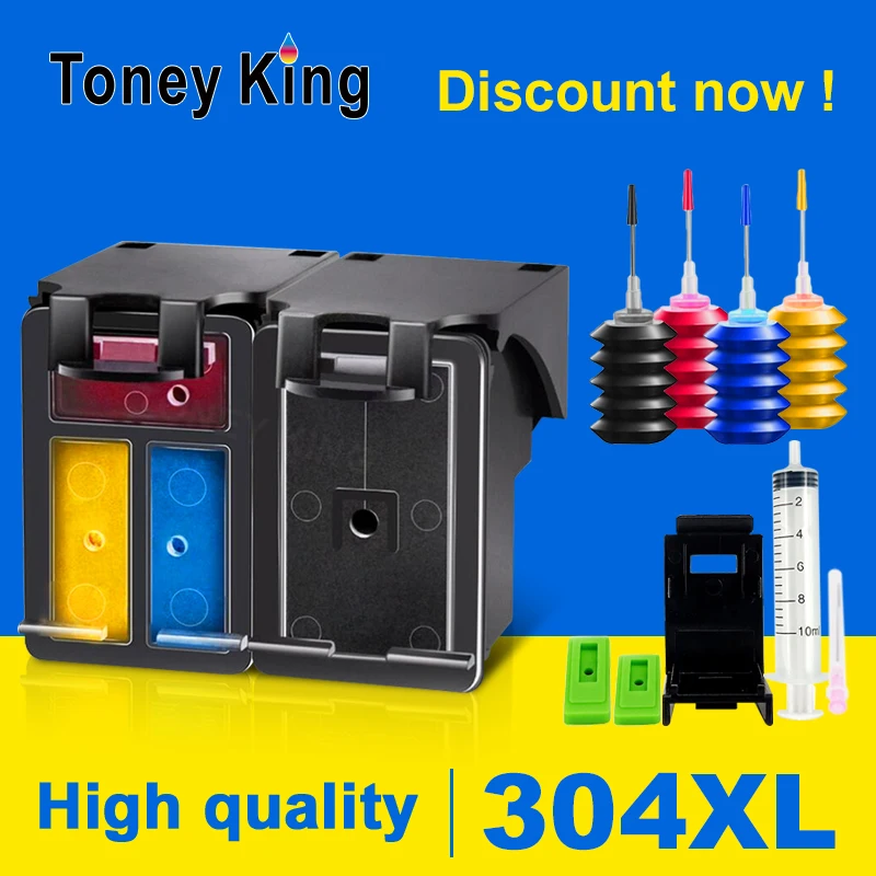 

TONEY KING Refillable Ink Cartridge 304XL Compatible For HP 304 XL For HP304 Deskjet 2620 3700 3720 3752 5000 5010 5030