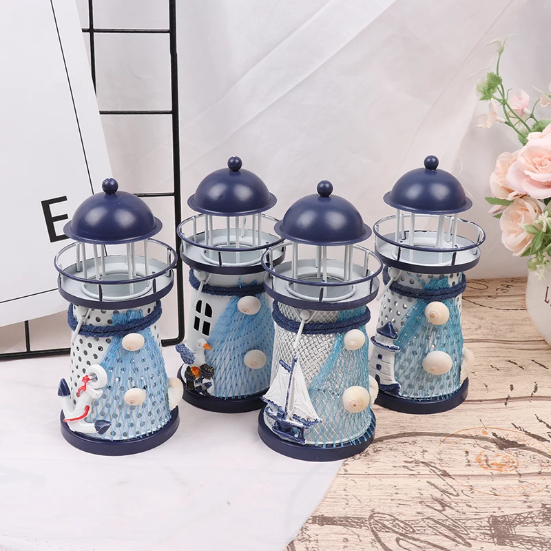 Candle Holders Mediterranean Tower Candle Holder Lighthouse Iron Candlestick Table home Holiday Wedding Party Desktop Decor Metal Candle Holder