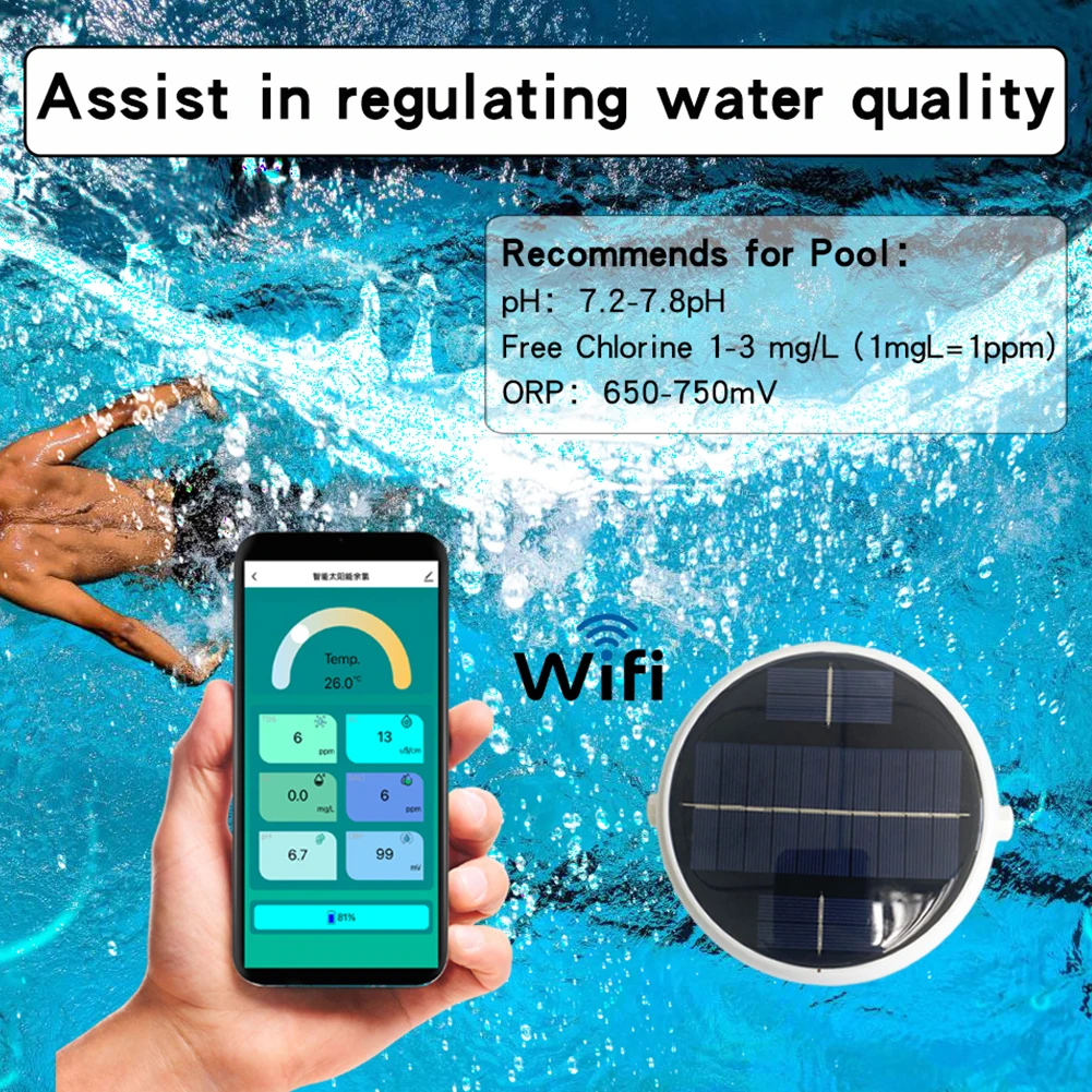 7 In 1 Intelligent Chlorin Meter Bluetooth-Compatible Water Quality Tester Work with APP Salinity Meter PH Tester for Pools