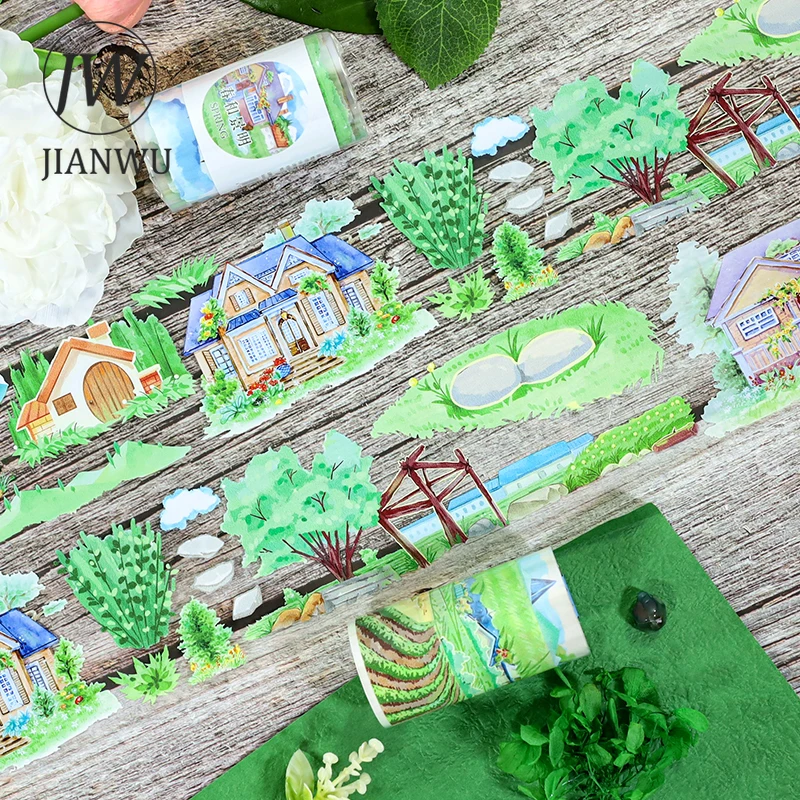 JIANWU 70mm * 200cm 빈티지 봄 식물 집 풍경 재료 콜라주 스크랩북 PET 테이프 크리 에이 티브 DIY 저널 문구