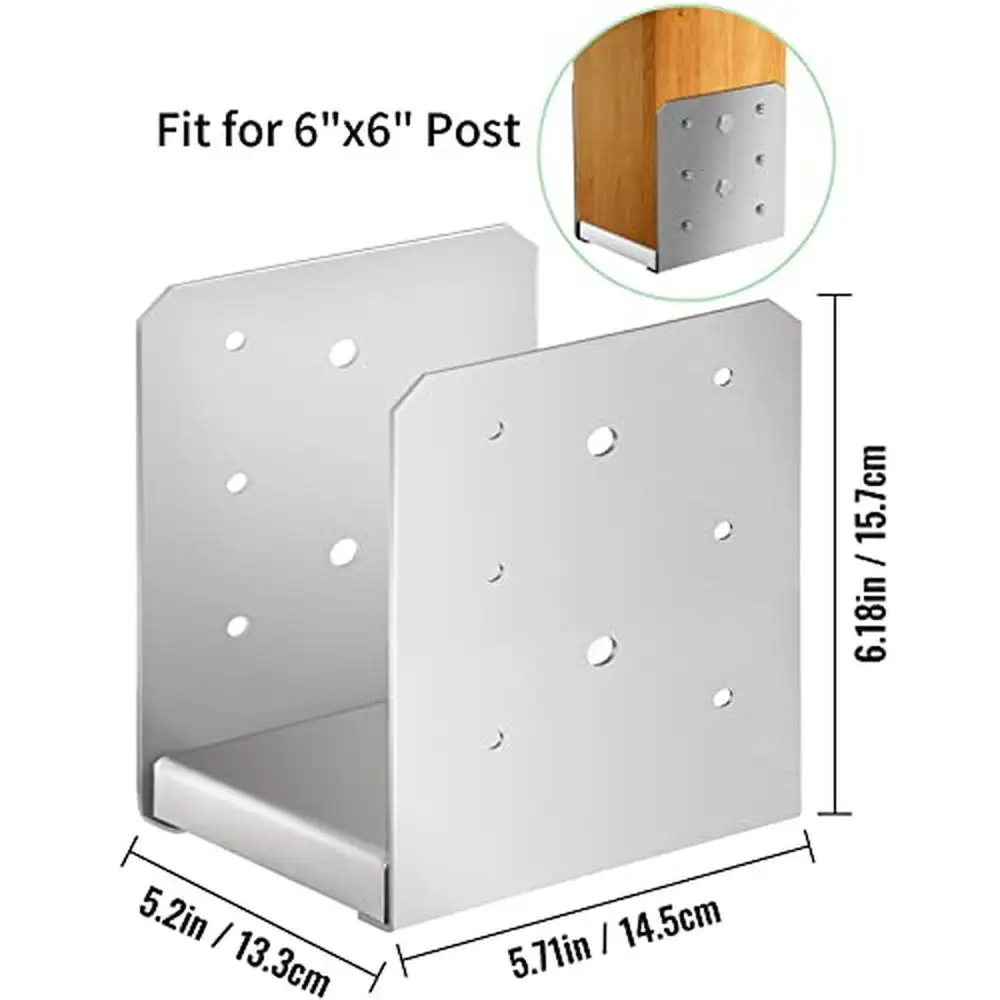 Adjustable 6"x6" Stainless Steel Post Base 5Pcs Inner Size 5.71 x 5.2" Sturdy and Rust-Proof Fits Wood Post Easy Installation