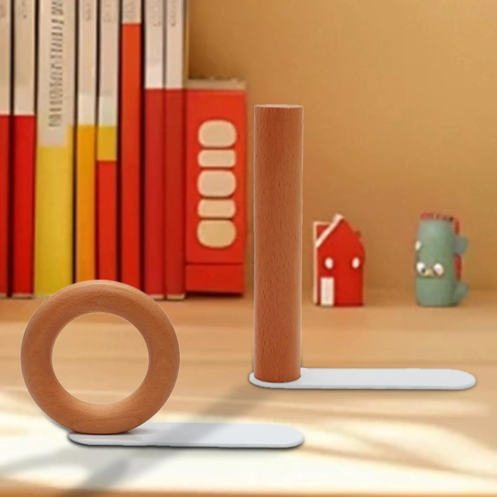 Wood Book End Geometric Book Support Wooden Decorative Bookend Book Stopper for Shelves School Library Bedroom Magazines