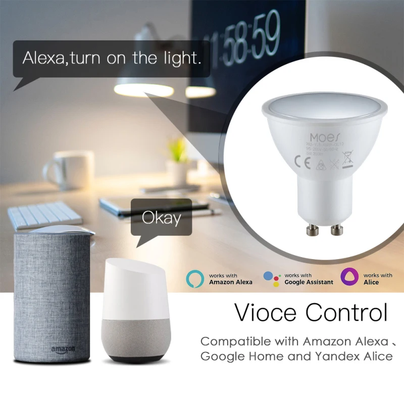 Moes GU10 와이파이 스마트 라이트 LED 전구, 5W RGBCW 조도 조절 램프, 투야 스마트 라이프 앱 제어, 알렉사 구글 홈 지원