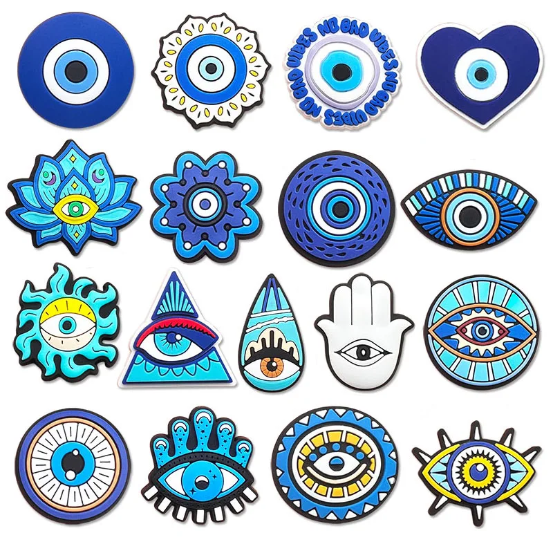 Recién llegado, dijes de zapatos de ojos malvados de PVC para accesorios Crocs, decoración de Pin, pulsera de zapato, regalos de fiesta Adlut DIY