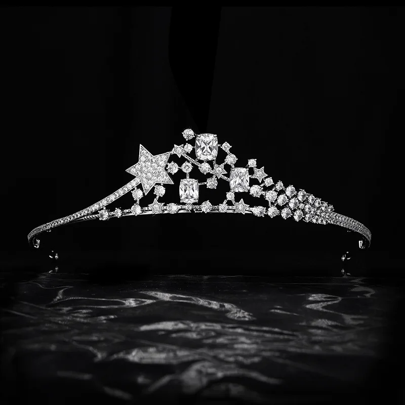 

New Simple Wedding Tiara Bride Wedding Zircon Star Crown Princess Hair Accessories Birthday Crown HT21022
