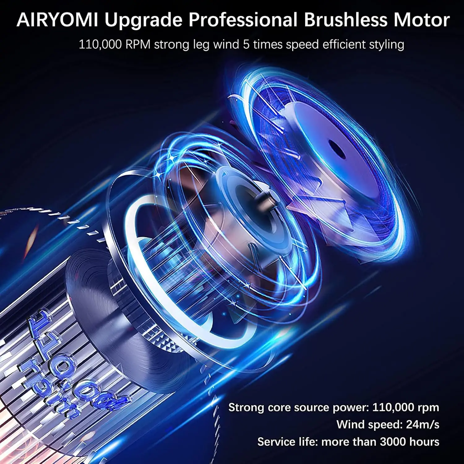 Brushless Motor Ionic Hair Blow Dryer with Diffuser, Magnetic Nozzles, 0.83Pound, 2000W, 60dB, 3 Heat Settings & 3 Speed & Cold