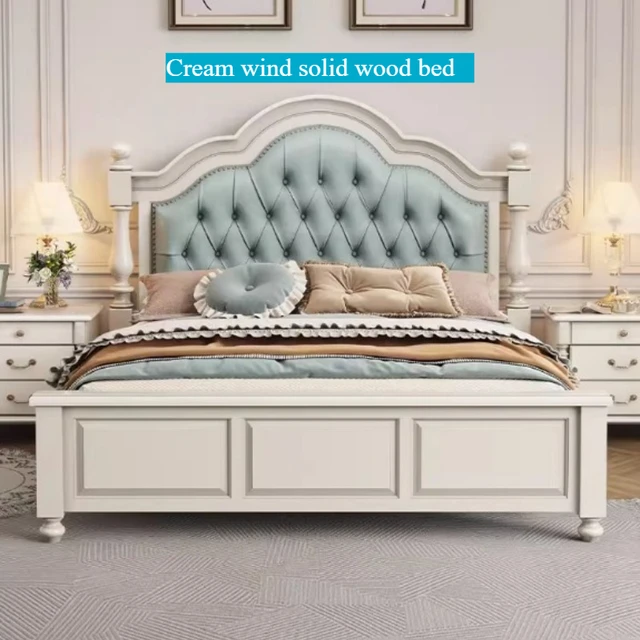 Lit double blanc esthétique pour adolescentes, cadre de lit de luxe, plateforme lounge, accessoires de maison pour chambre à coucher 1