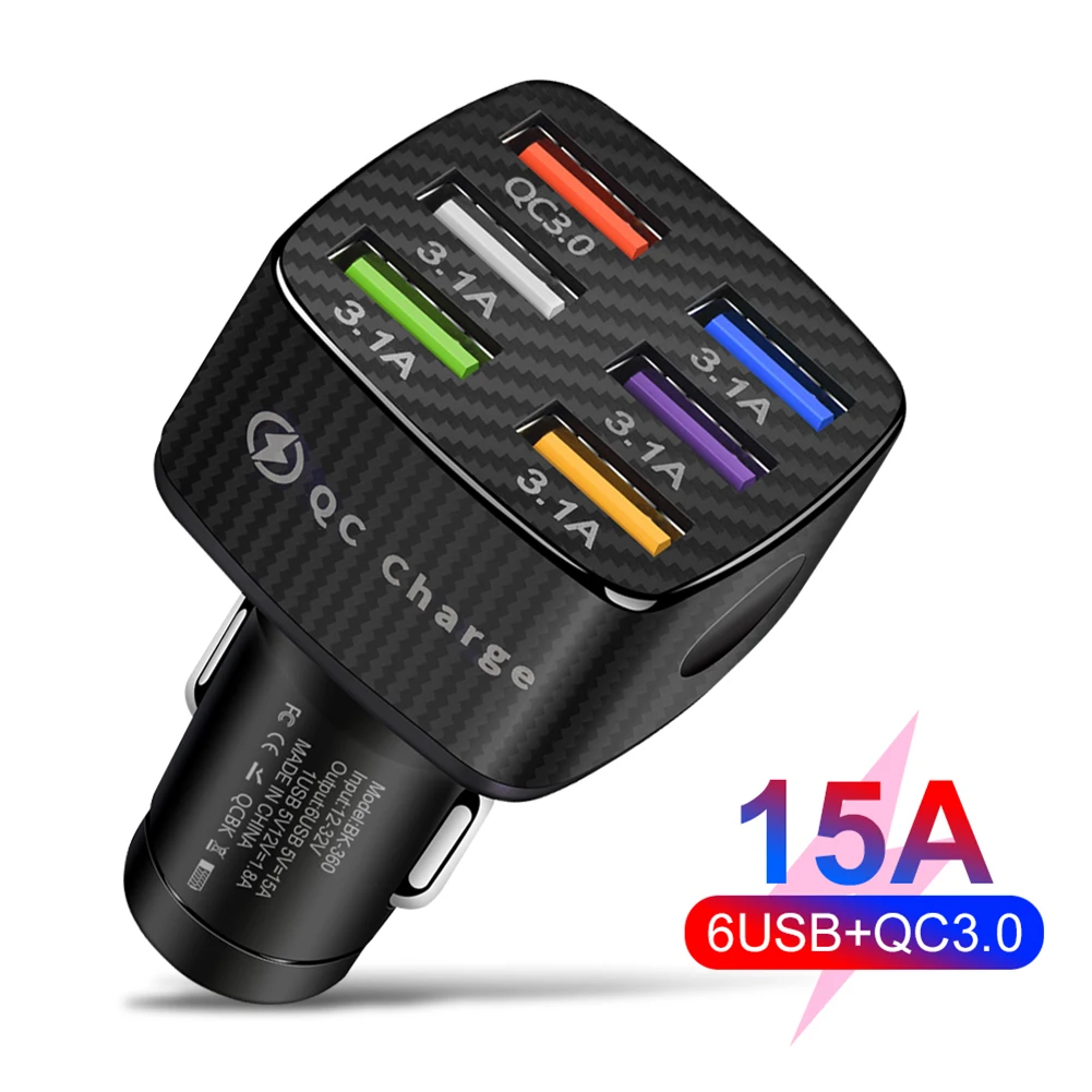 

Quick Charge 3.0 Car Charger For iPhone 13 pro max 6 Ports USB Chargers For Phone Fast Charging For Xiaomi Samsung Car-Charger