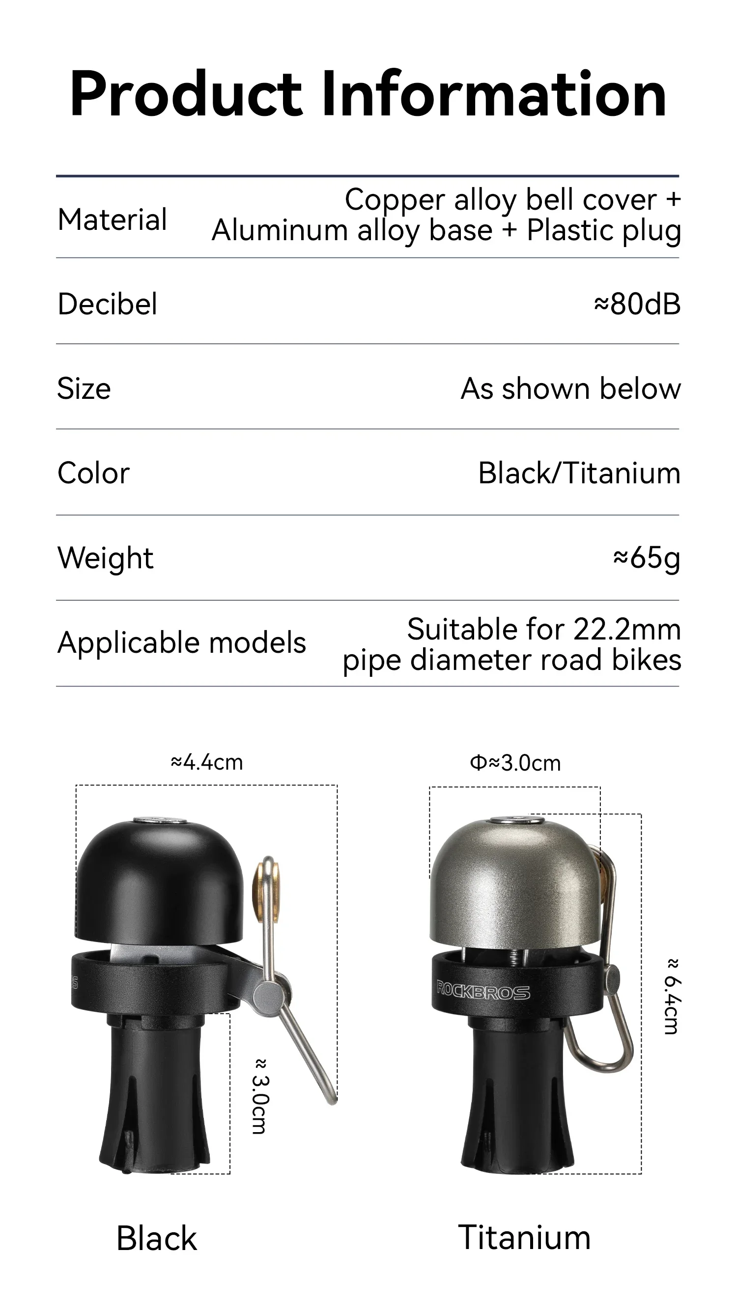 Description Picture 4 of itemROCKBROS Bicycle Bell Clear Loud Sound MTB Road Bike Horn Bicycle Handle Bells Ring Suitable for 22.2mm handlebar 80db Bell 1PCS