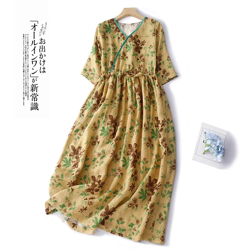 Женские платья больших размеров X2053, летние длинные платья с коротким рукавом и цветочным принтом в стиле ретро