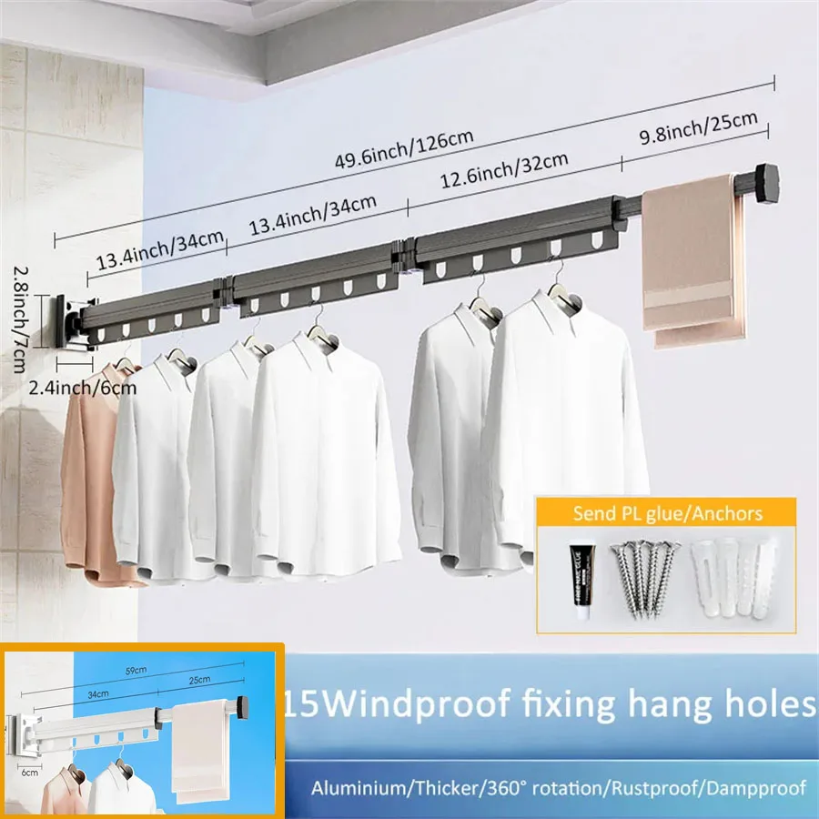 Aluminum Alloy Folding Drying Rack Space Saver Clothes Dryer Wall-mounted Collap