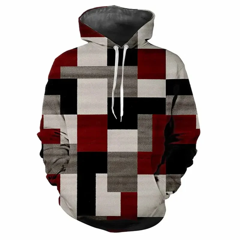 Sudadera con capucha con estampado 3D de cuadrados coloridos para hombre, sudadera con patrón geométrico, sudaderas casuales de moda, jersey de gran tamaño, mangas largas